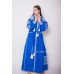 Boho Style Embroidered Maxi Dress Blue with White Embroidery